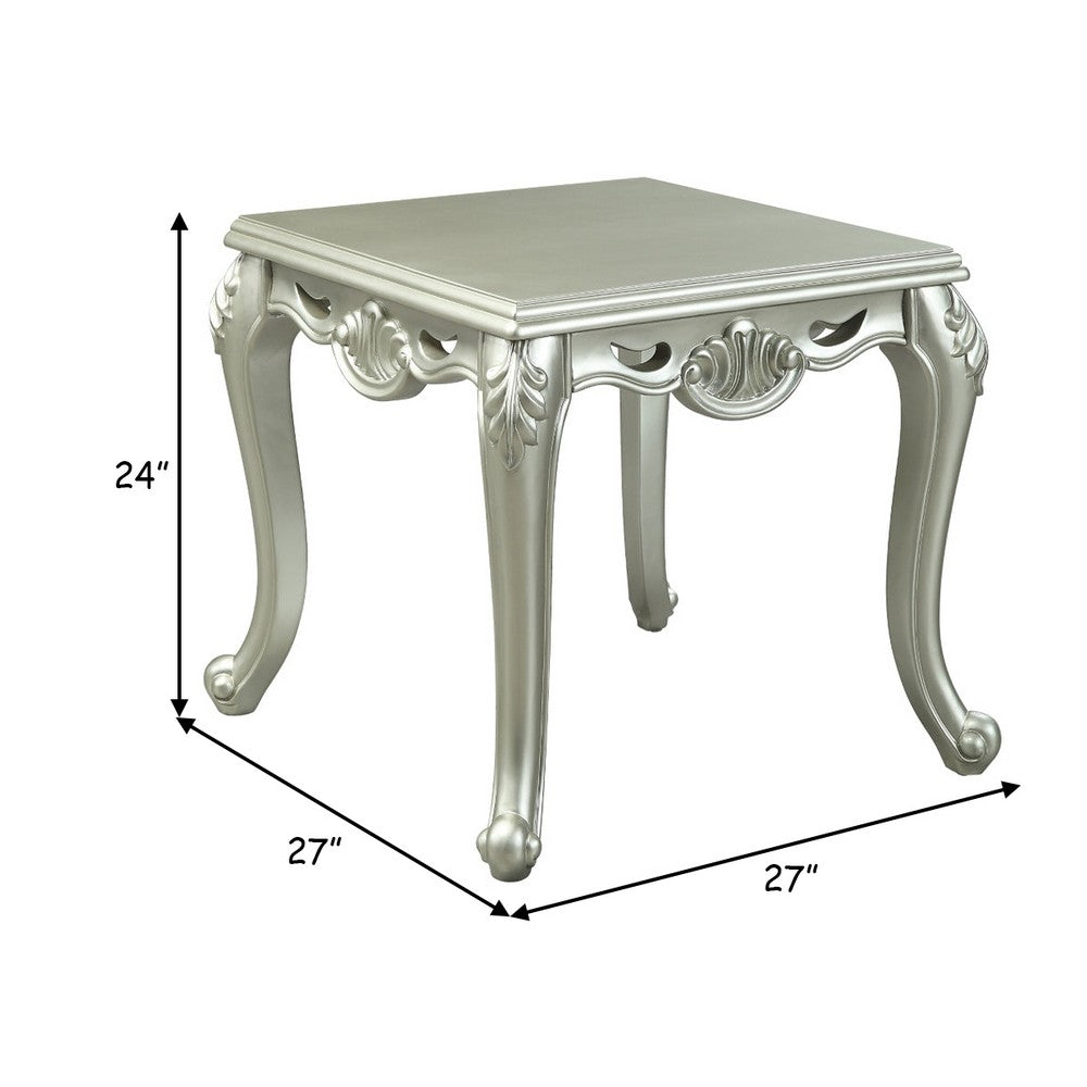 Usm 27 Inch Classic End Table, Floral Trim Cabriole, Wood, Champagne - BM276233