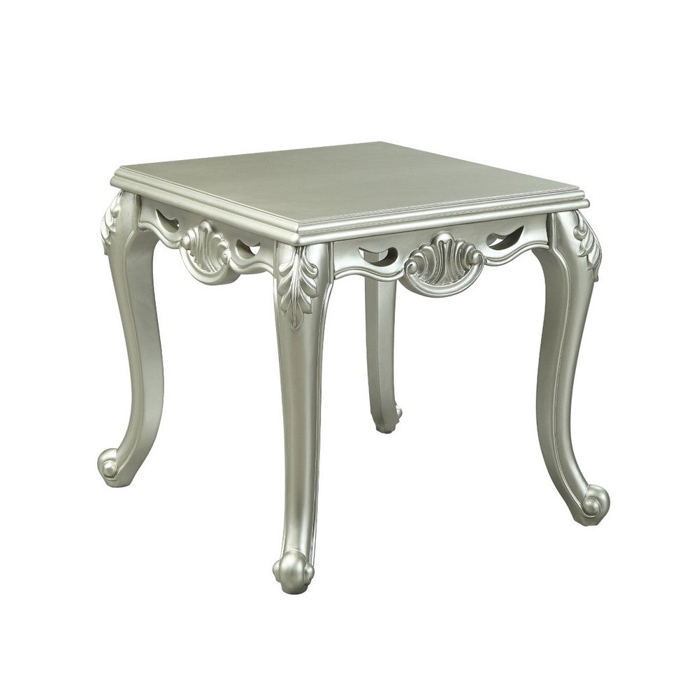 Usm 27 Inch Classic End Table, Floral Trim Cabriole, Wood, Champagne - BM276233