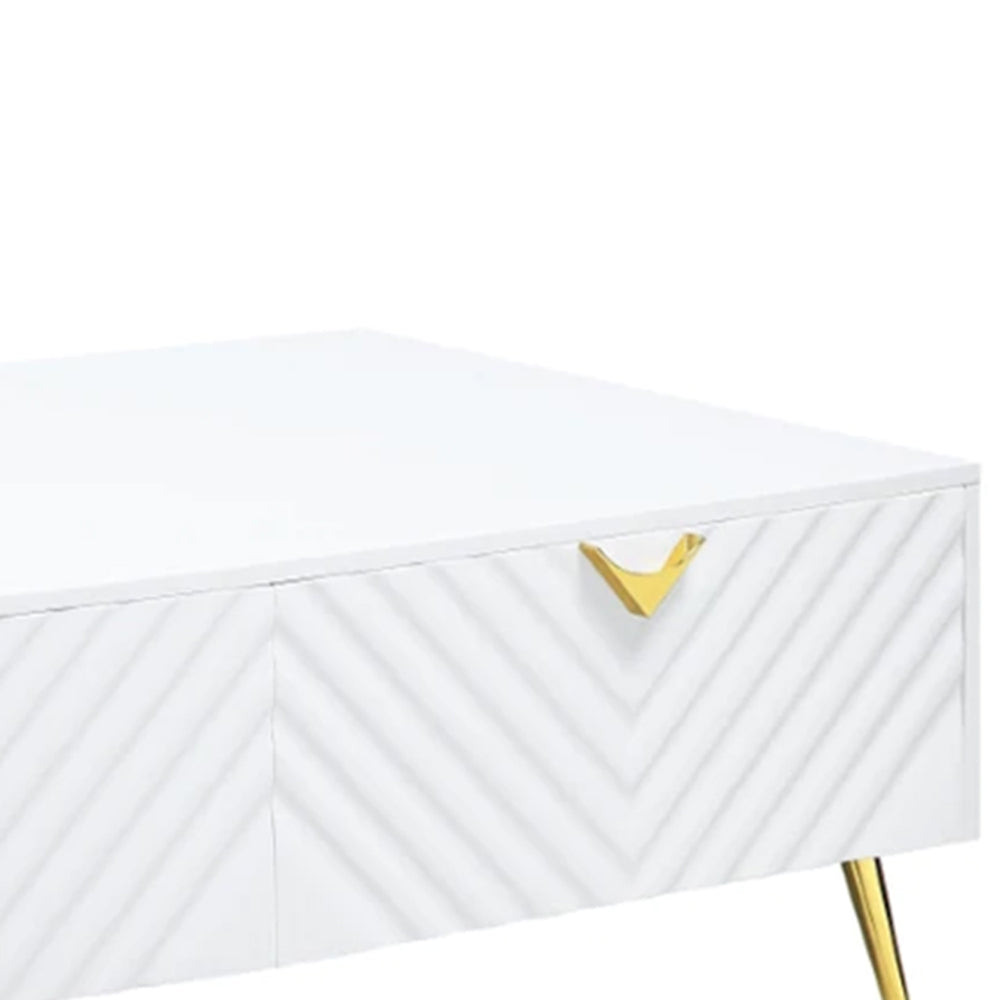 Tyra 53 Inch Modern Coffee Table, 2 Drawers, Metal Handles, White, Gold - BM276249