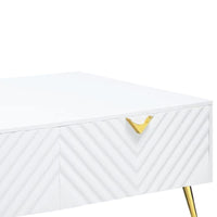 Tyra 53 Inch Modern Coffee Table, 2 Drawers, Metal Handles, White, Gold - BM276249