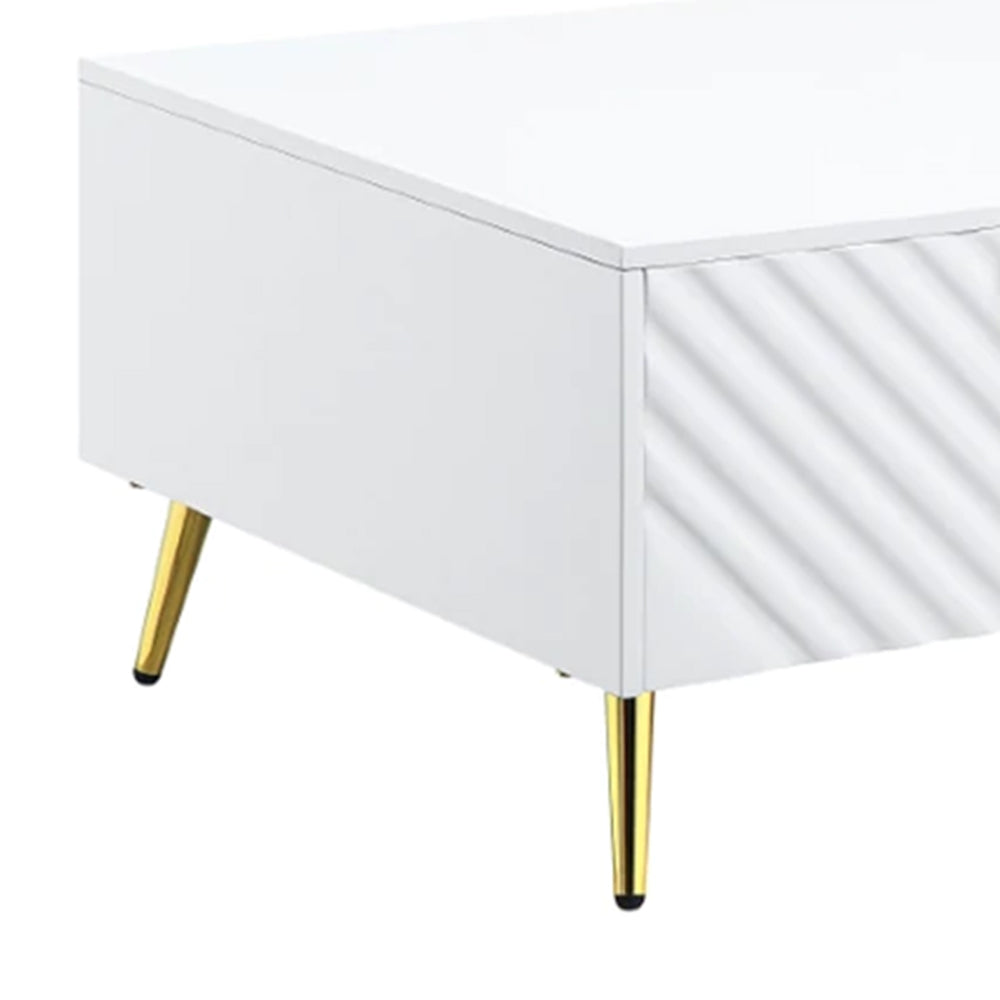 Tyra 53 Inch Modern Coffee Table, 2 Drawers, Metal Handles, White, Gold - BM276249