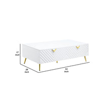 Tyra 53 Inch Modern Coffee Table, 2 Drawers, Metal Handles, White, Gold - BM276249