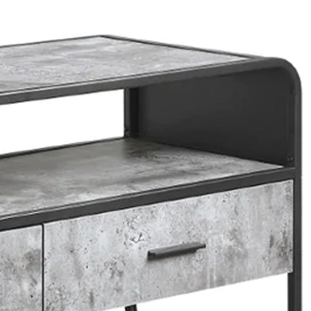 Ish 60 Inch Entertainment Center TV Stand, 3 Drawers, Wood, Gray, Black - BM276251