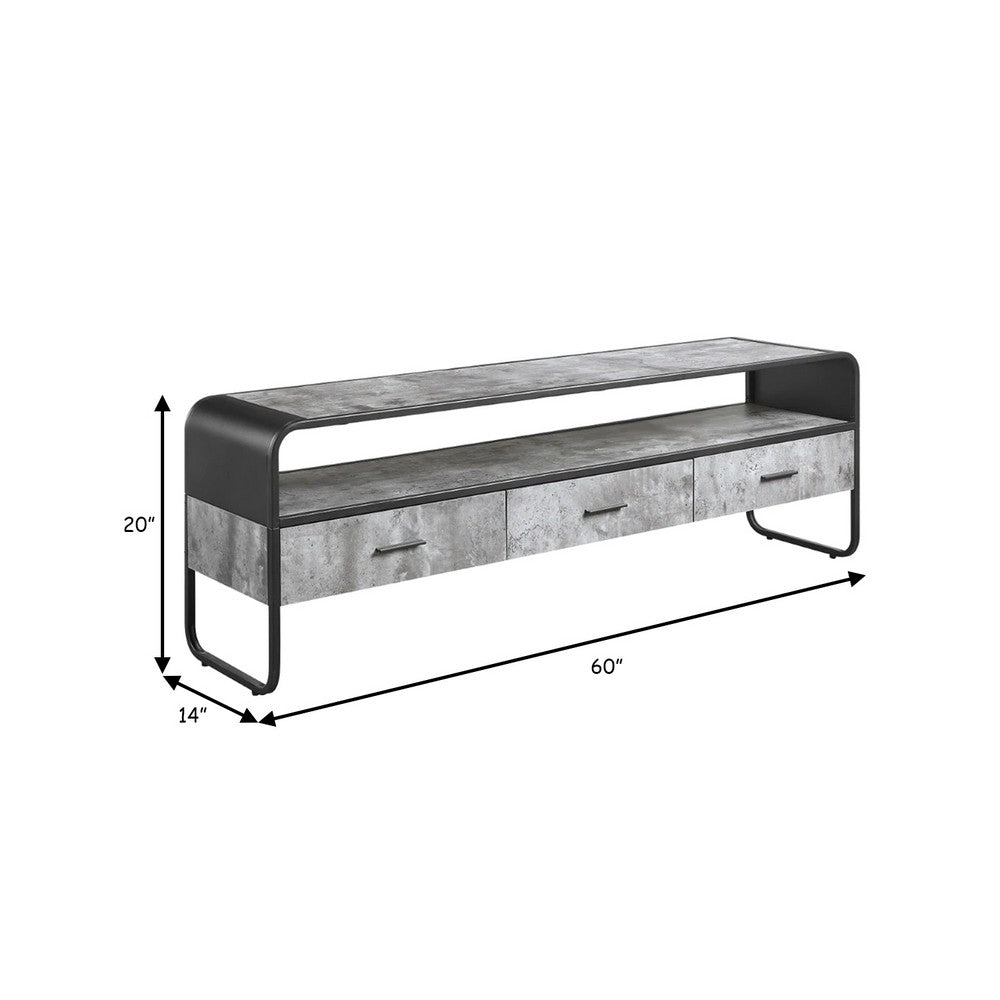 Ish 60 Inch Entertainment Center TV Stand, 3 Drawers, Wood, Gray, Black - BM276251