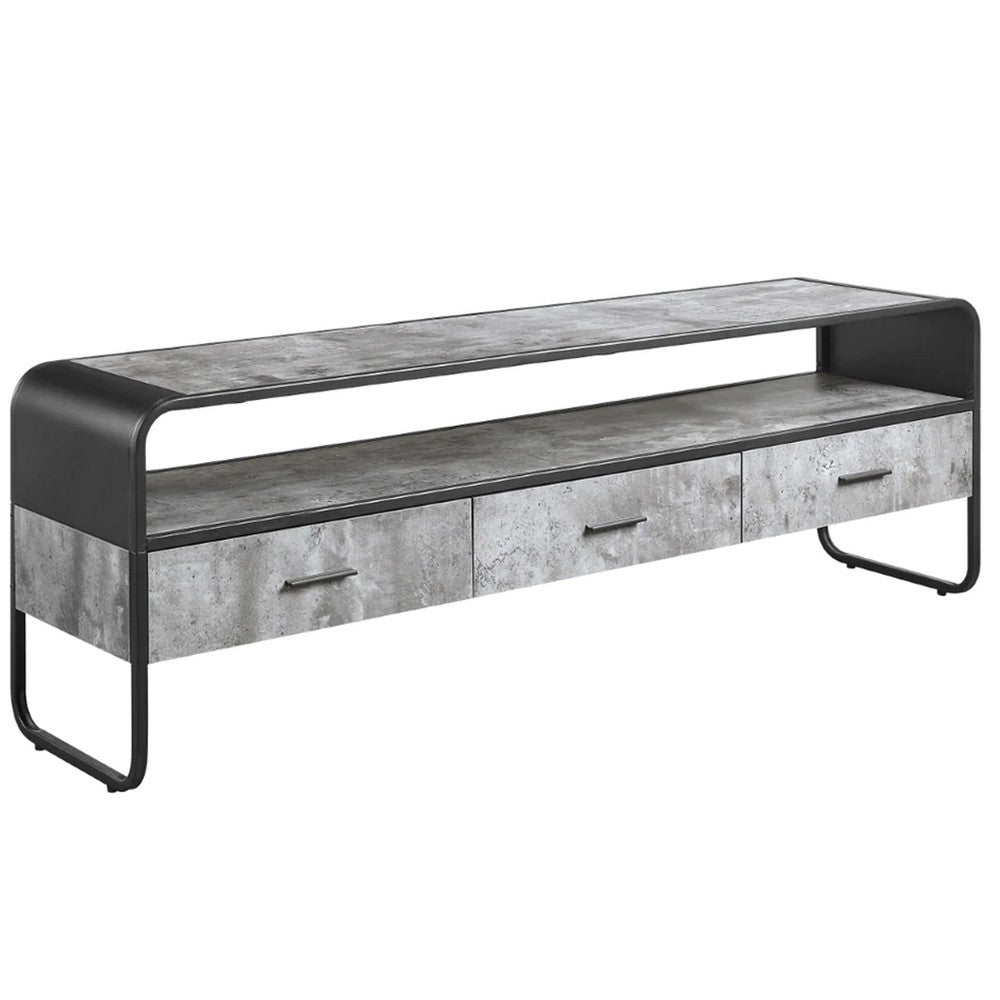 Ish 60 Inch Entertainment Center TV Stand, 3 Drawers, Wood, Gray, Black - BM276251
