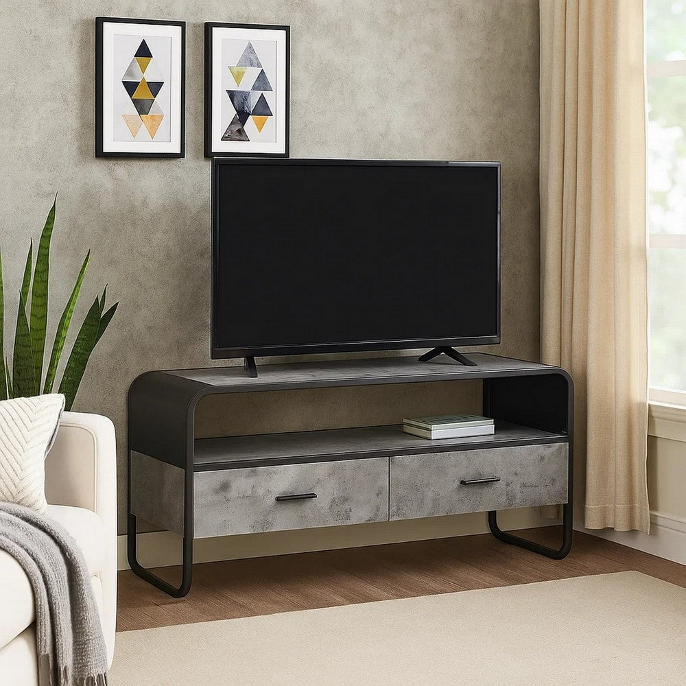 Ish 39 Inch Entertainment Center TV Stand, 2 Drawers, Wood, Gray, Black - BM276252