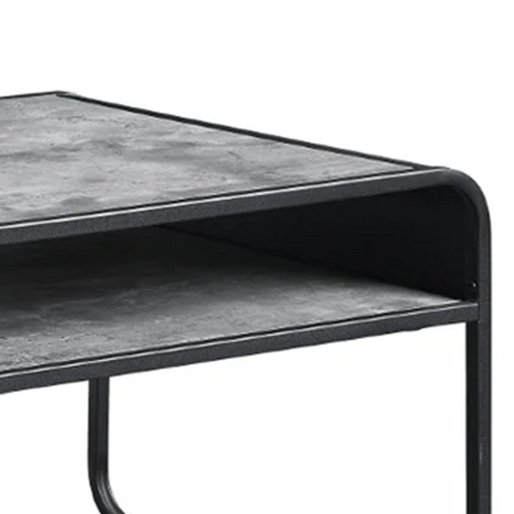 Ish 42 Inch Modern Coffee Table with Curved Edge Design, Wood, Gray, Black - BM276253