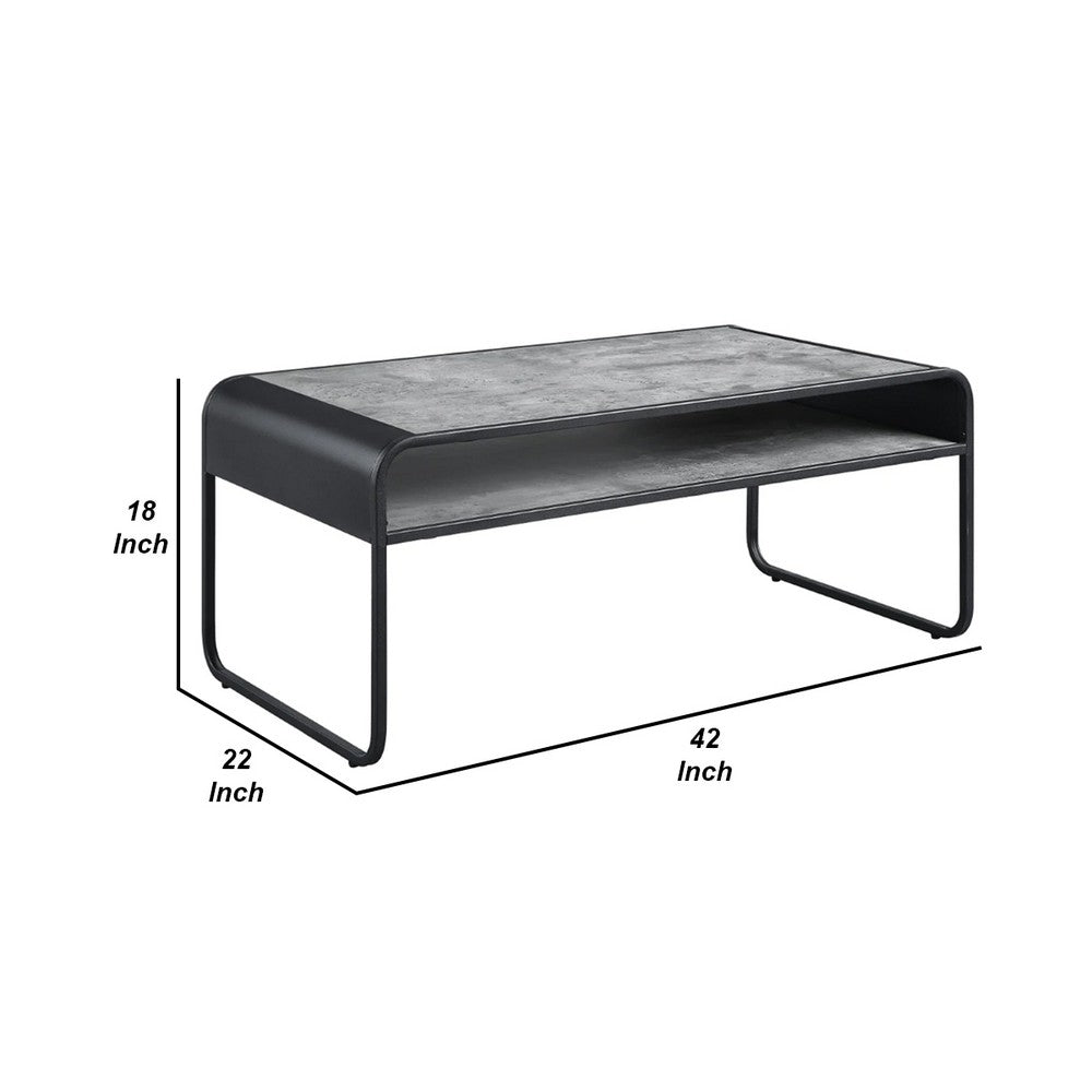 Ish 42 Inch Modern Coffee Table with Curved Edge Design, Wood, Gray, Black - BM276253