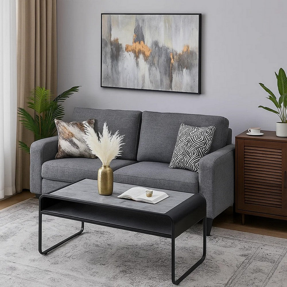 Ish 42 Inch Modern Coffee Table with Curved Edge Design, Wood, Gray, Black - BM276253