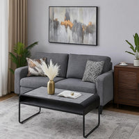 Ish 42 Inch Modern Coffee Table with Curved Edge Design, Wood, Gray, Black - BM276253