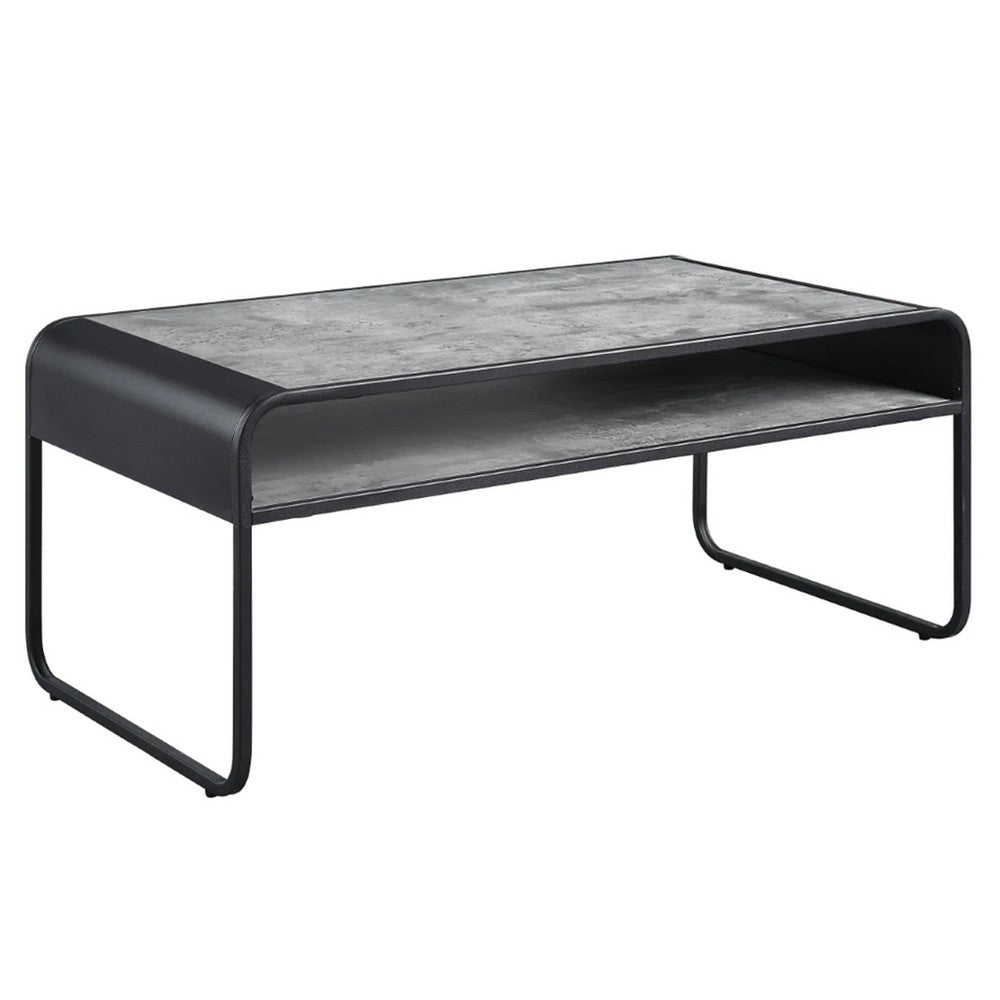 Ish 42 Inch Modern Coffee Table with Curved Edge Design, Wood, Gray, Black - BM276253