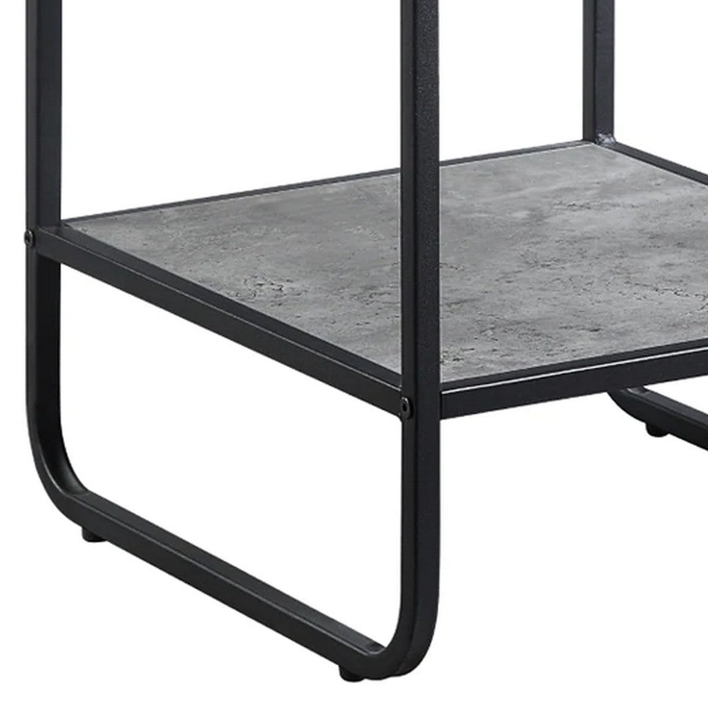 Ish 21 Inch Modern End Table with Open Shelves, Wood, Gray, Black - BM276254