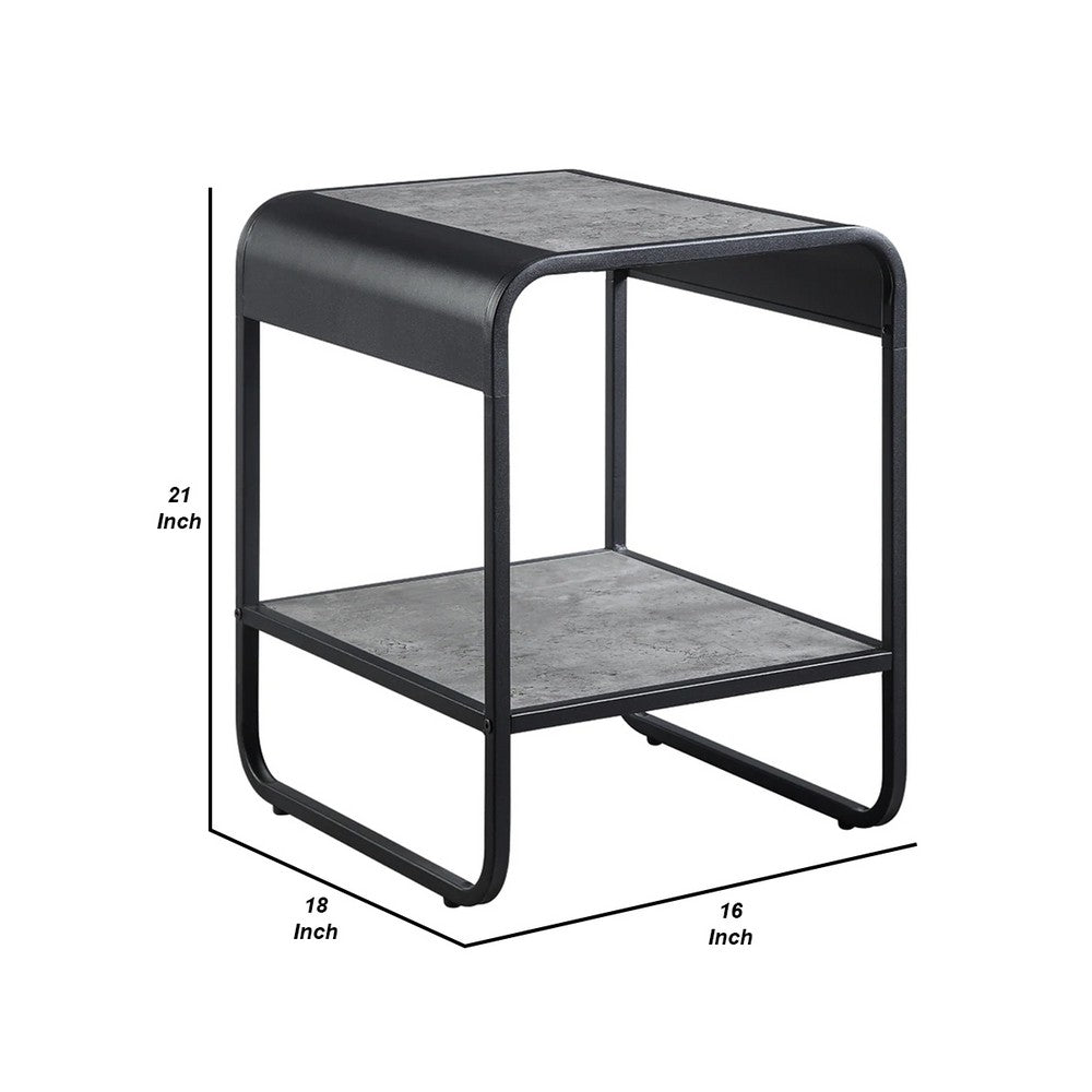 Ish 21 Inch Modern End Table with Open Shelves, Wood, Gray, Black - BM276254