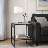 Ish 21 Inch Modern End Table with Open Shelves, Wood, Gray, Black - BM276254