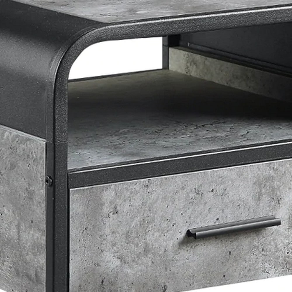 Ish 22 Inch Modern Wood End Table, 1 Drawer, Metal Handles, Gray , Black - BM276255