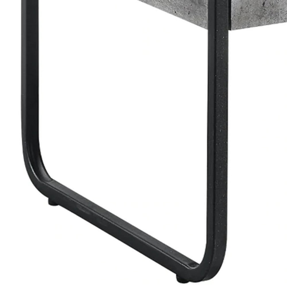 Ish 22 Inch Modern Wood End Table, 1 Drawer, Metal Handles, Gray , Black - BM276255