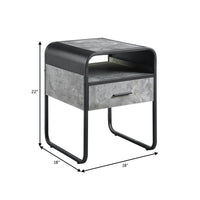 Ish 22 Inch Modern Wood End Table, 1 Drawer, Metal Handles, Gray , Black - BM276255