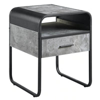 Ish 22 Inch Modern Wood End Table, 1 Drawer, Metal Handles, Gray , Black - BM276255
