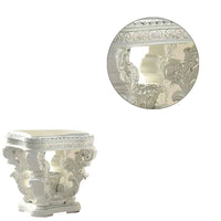 Kin 29 Inch Wood End Table, Raised Scrolled Pedestal, Ornate Motif, White - BM276275