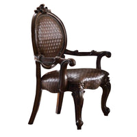 Kai 26 Inch Solid Wood Carved Armchair, Rolled Arms, Vegan Leather, Cherry - BM276283