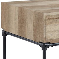 Ley 22 Inch End Table, 1 Drawer, Industrial Design, Slatted Shelf, Oak - BM276288