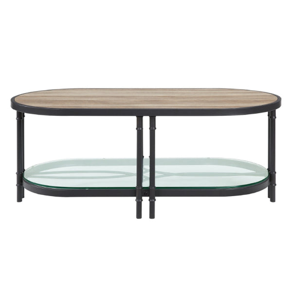 Ley 47 Inch Wood Coffee Table, Oblong, Industrial Design, Oak - BM276290