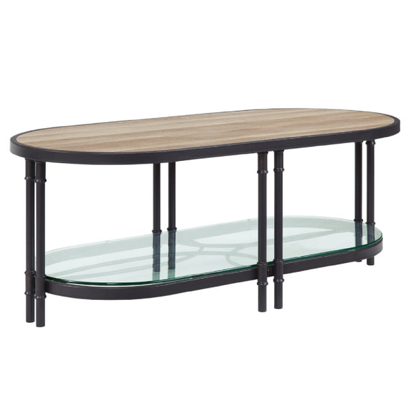 Ley 47 Inch Wood Coffee Table, Oblong, Industrial Design, Oak - BM276290