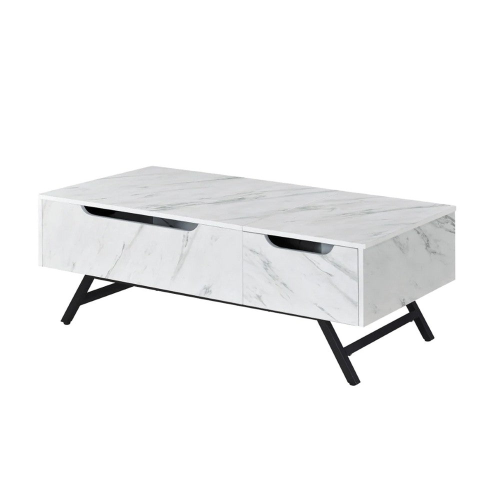 Hew 48 Inch Wood Coffee Table, Lift Top, 2 Drawers Storage, White - BM276301