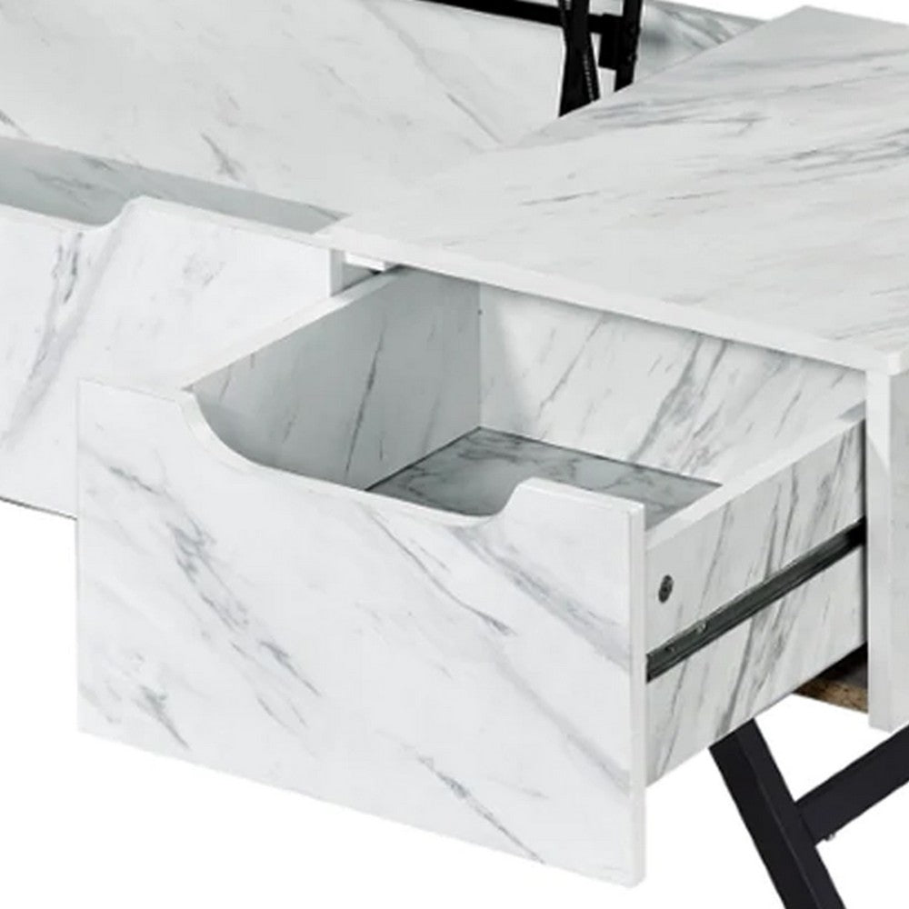 Hew 48 Inch Wood Coffee Table, Lift Top, 2 Drawers Storage, White - BM276301