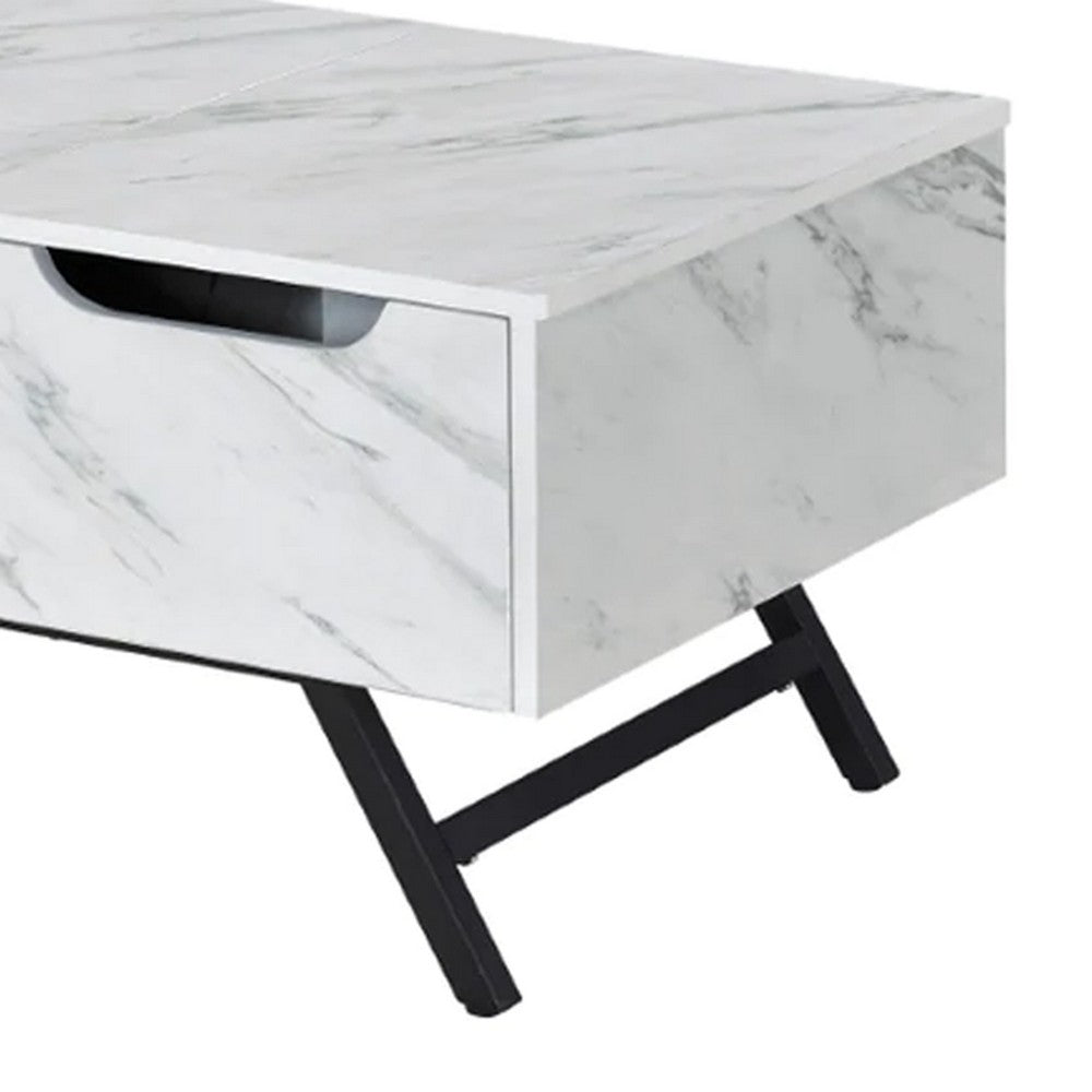 Hew 48 Inch Wood Coffee Table, Lift Top, 2 Drawers Storage, White - BM276301