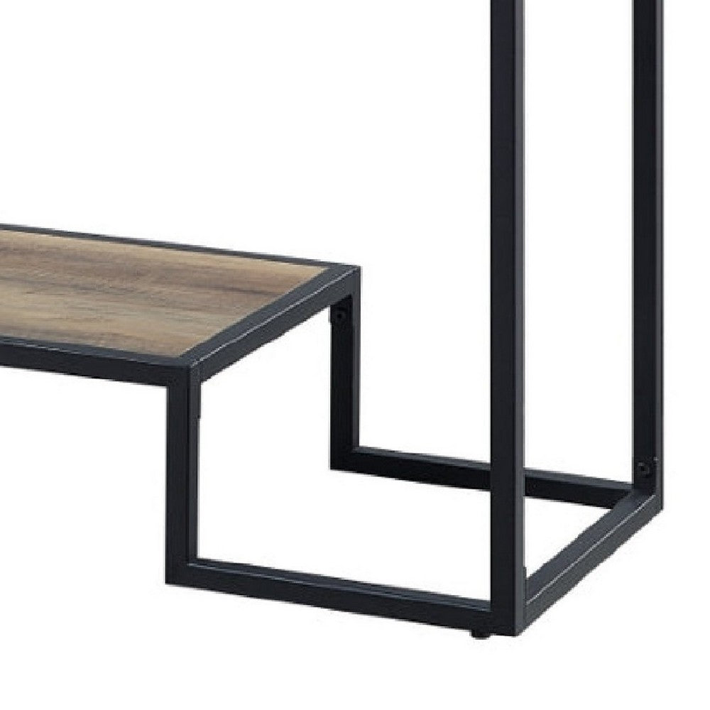 Lea 48 Inch Wood Sideboard Sofa Table, Grain Details, Metal, Rustic Oak - BM276308