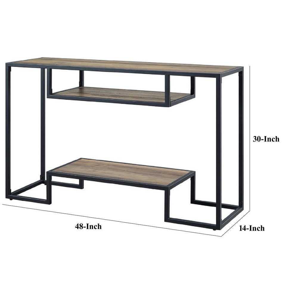 Lea 48 Inch Wood Sideboard Sofa Table, Grain Details, Metal, Rustic Oak - BM276308
