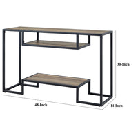 Lea 48 Inch Wood Sideboard Sofa Table, Grain Details, Metal, Rustic Oak - BM276308