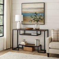 Lea 48 Inch Wood Sideboard Sofa Table, Grain Details, Metal, Rustic Oak - BM276308