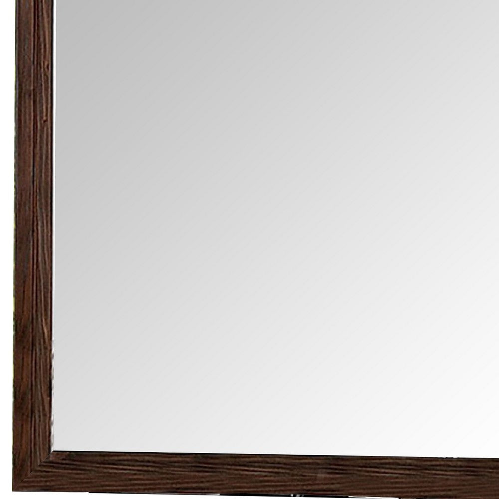 36 Inch Wall Mirror, Molded Trim, Grain Details, Oak Brown - BM276346