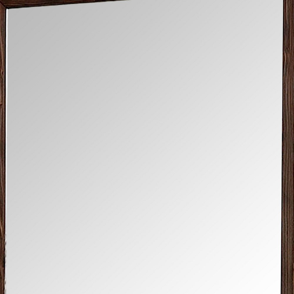 36 Inch Wall Mirror, Molded Trim, Grain Details, Oak Brown - BM276346