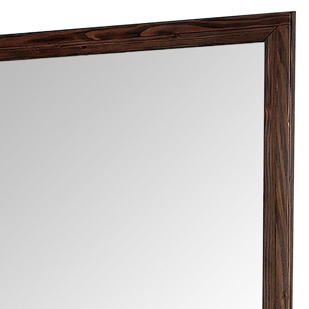 36 Inch Wall Mirror, Molded Trim, Grain Details, Oak Brown - BM276346