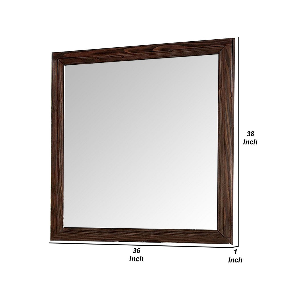 36 Inch Wall Mirror, Molded Trim, Grain Details, Oak Brown - BM276346