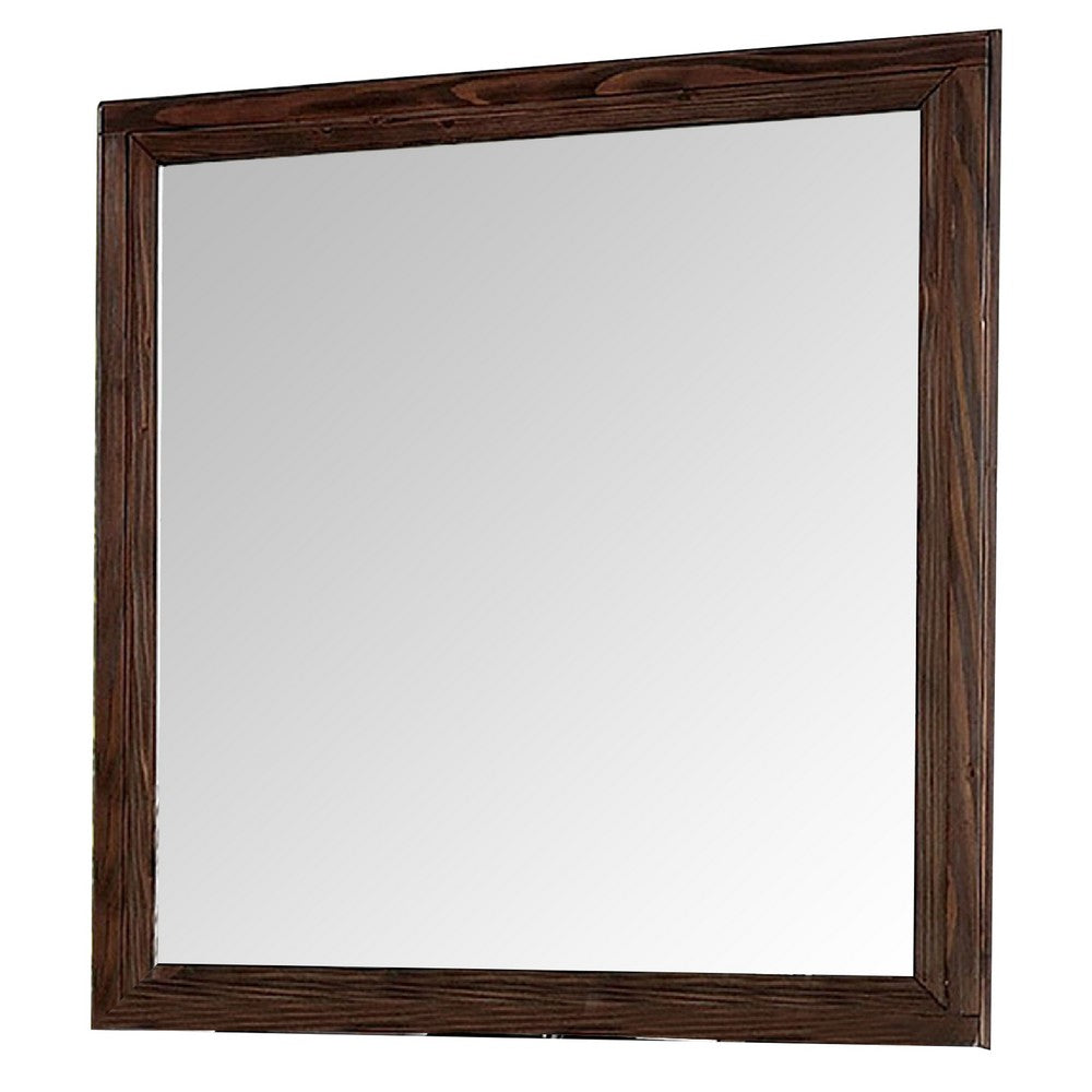 36 Inch Wall Mirror, Molded Trim, Grain Details, Oak Brown - BM276346