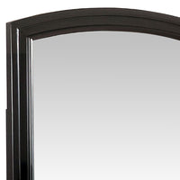 Glan 42 Inch Wall Mirror, Molded Trim, Wood Frame, Curved Top, Black - BM276348