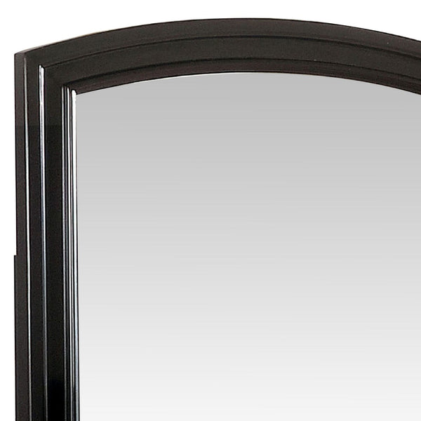 Glan 42 Inch Wall Mirror, Molded Trim, Wood Frame, Curved Top, Black - BM276348