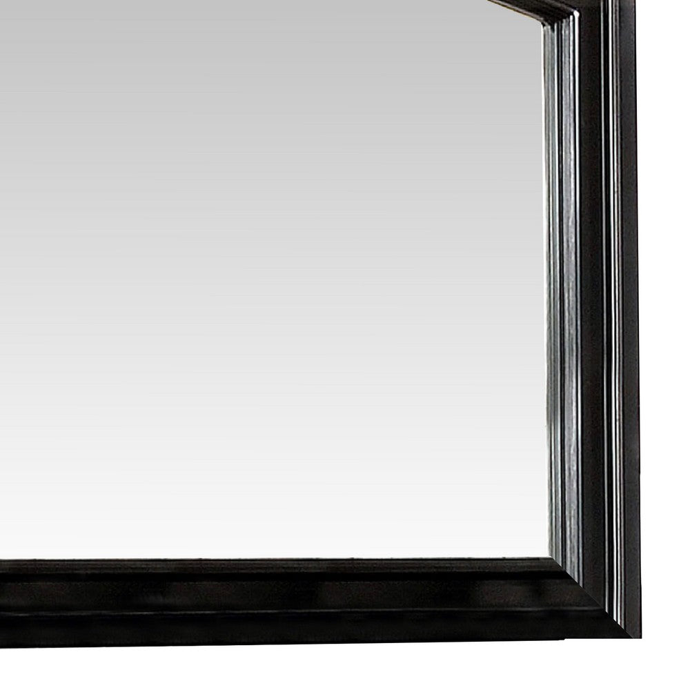 Glan 42 Inch Wall Mirror, Molded Trim, Wood Frame, Curved Top, Black - BM276348