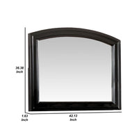 Glan 42 Inch Wall Mirror, Molded Trim, Wood Frame, Curved Top, Black - BM276348
