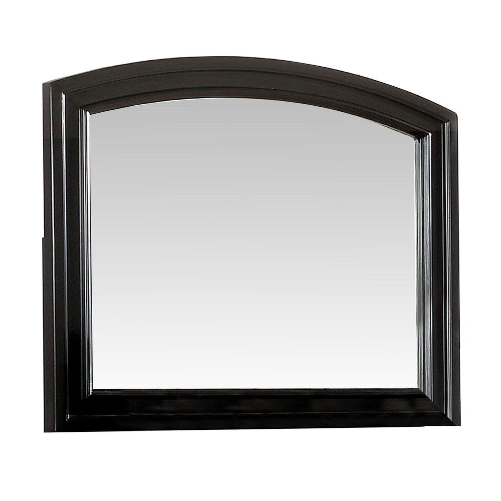 Glan 42 Inch Wall Mirror, Molded Trim, Wood Frame, Curved Top, Black - BM276348