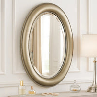 29 Inch Wood Wall Mirror, Beaded Oval Shape, Metallic Silver - BM276687