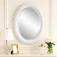 29 Inch Wood Wall Mirror, Beaded Oval Shape, White - BM276688