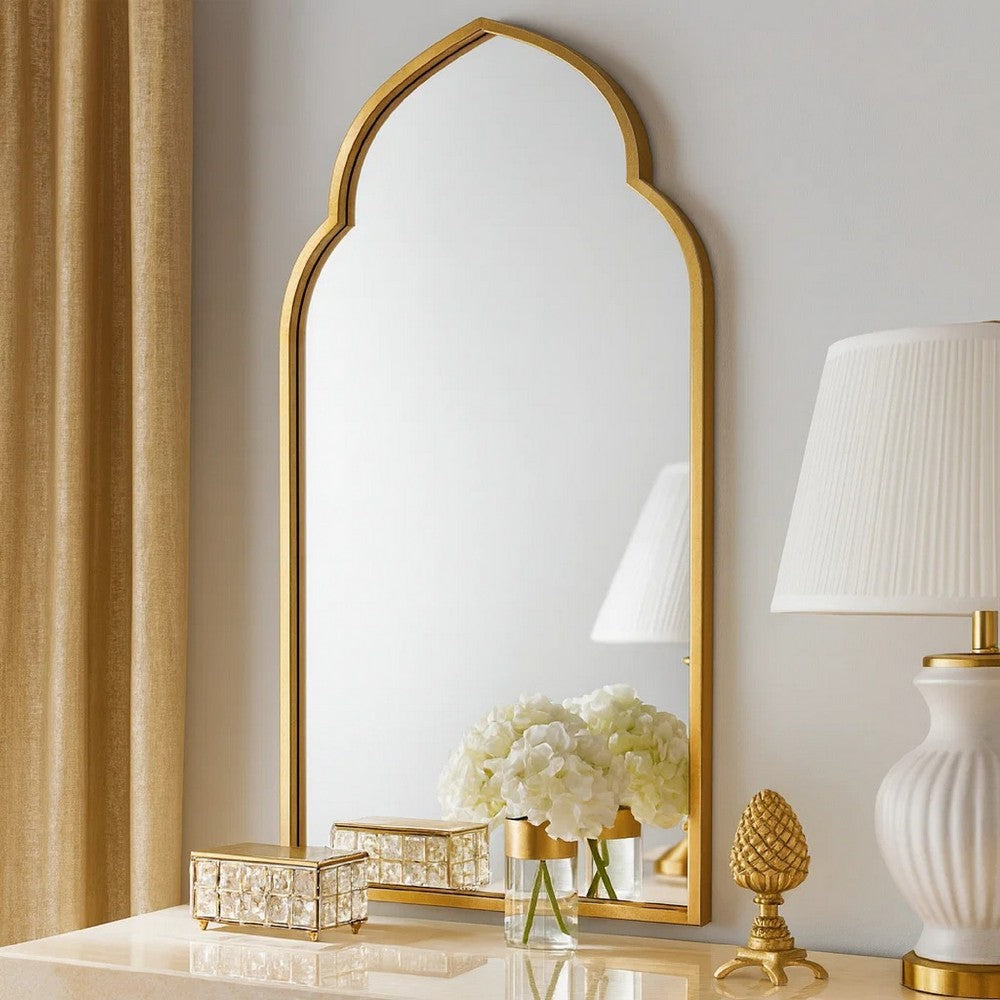38 Inch Wood Wall Mirror, Moroccan Style, Antique Gold - BM276692