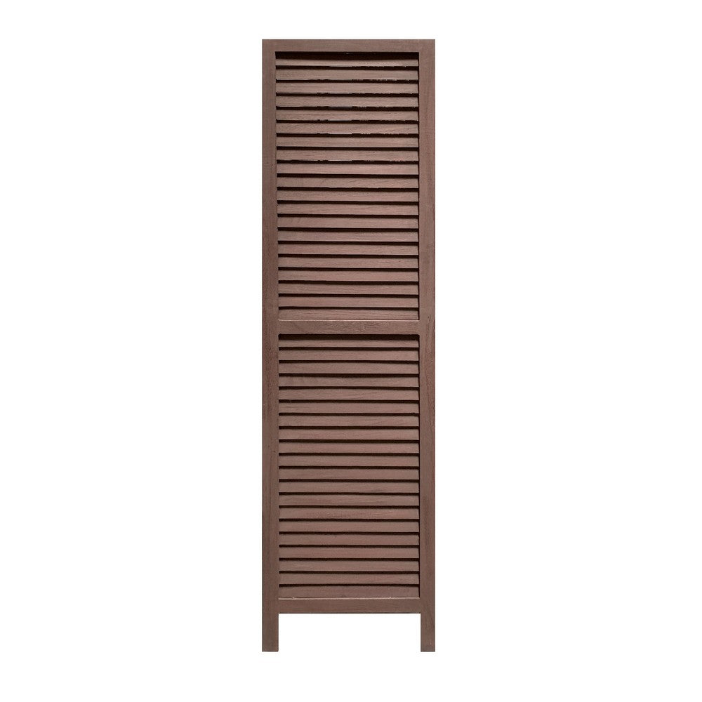67 Inch 3 Panel Shutter Screen Room Divider, Fitted Slats, Washed Brown - BM276714