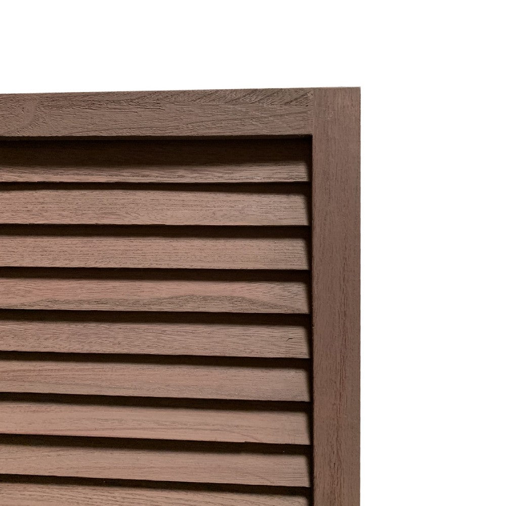 67 Inch 3 Panel Shutter Screen Room Divider, Fitted Slats, Washed Brown - BM276714