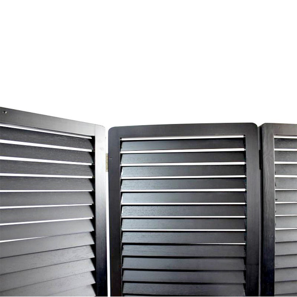 67 Inch 3 Panel Shutter Screen Room Divider, Fitted Slats, Black - BM276715